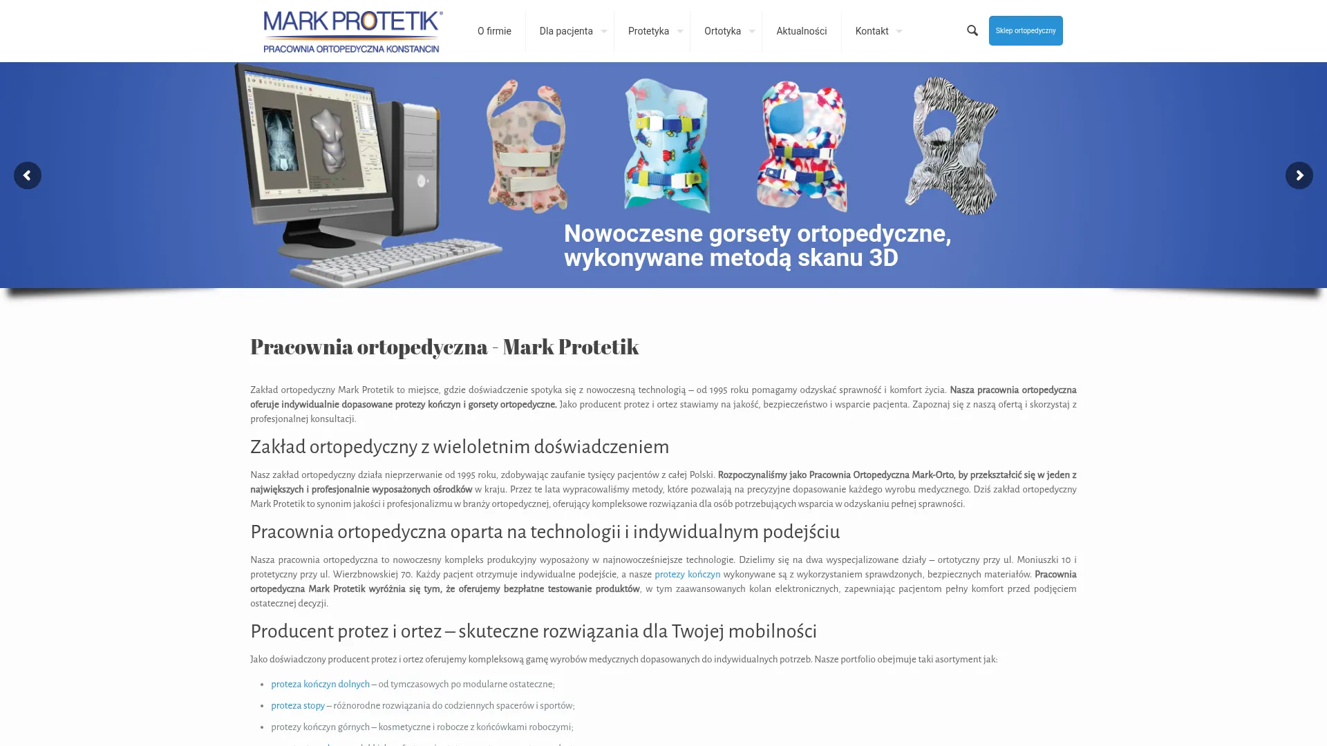Zrzut ekranu strony Pracownia Ortopedyczna Mark Protetik