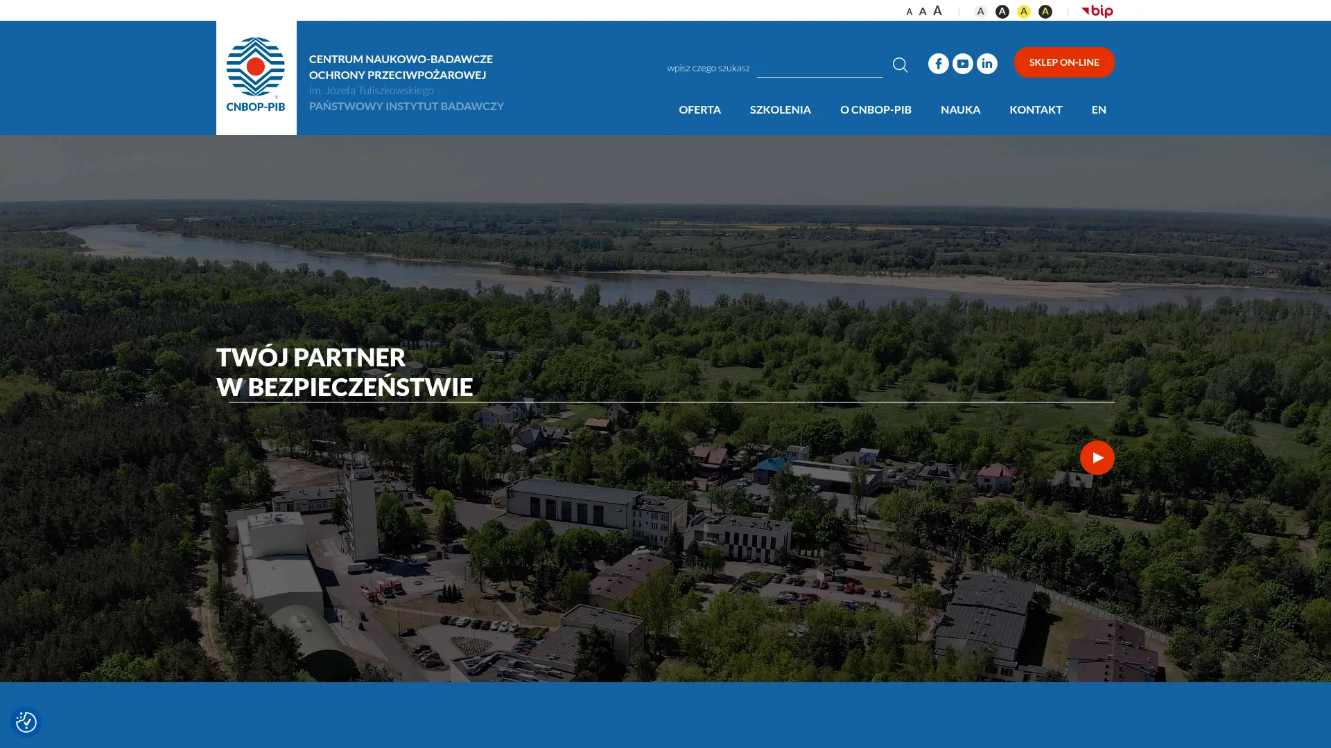 Zrzut ekranu strony CNBOP im. Józefa Tuliszkowskiego Państwowy Instytut Badawczy